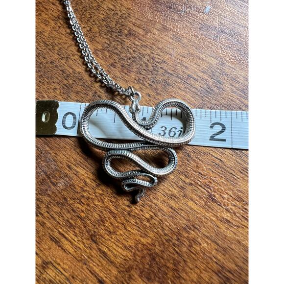 Serpent snake pendant silver tone necklace gothic witchy reptile jewelry - Picture 6 of 7